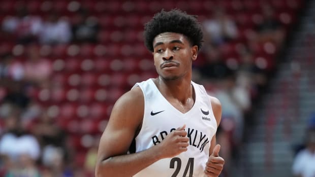 Brooklyn Nets rookie Cam Thomas wears Nike Kobe 6 'Grinch' in NBA Summer League.